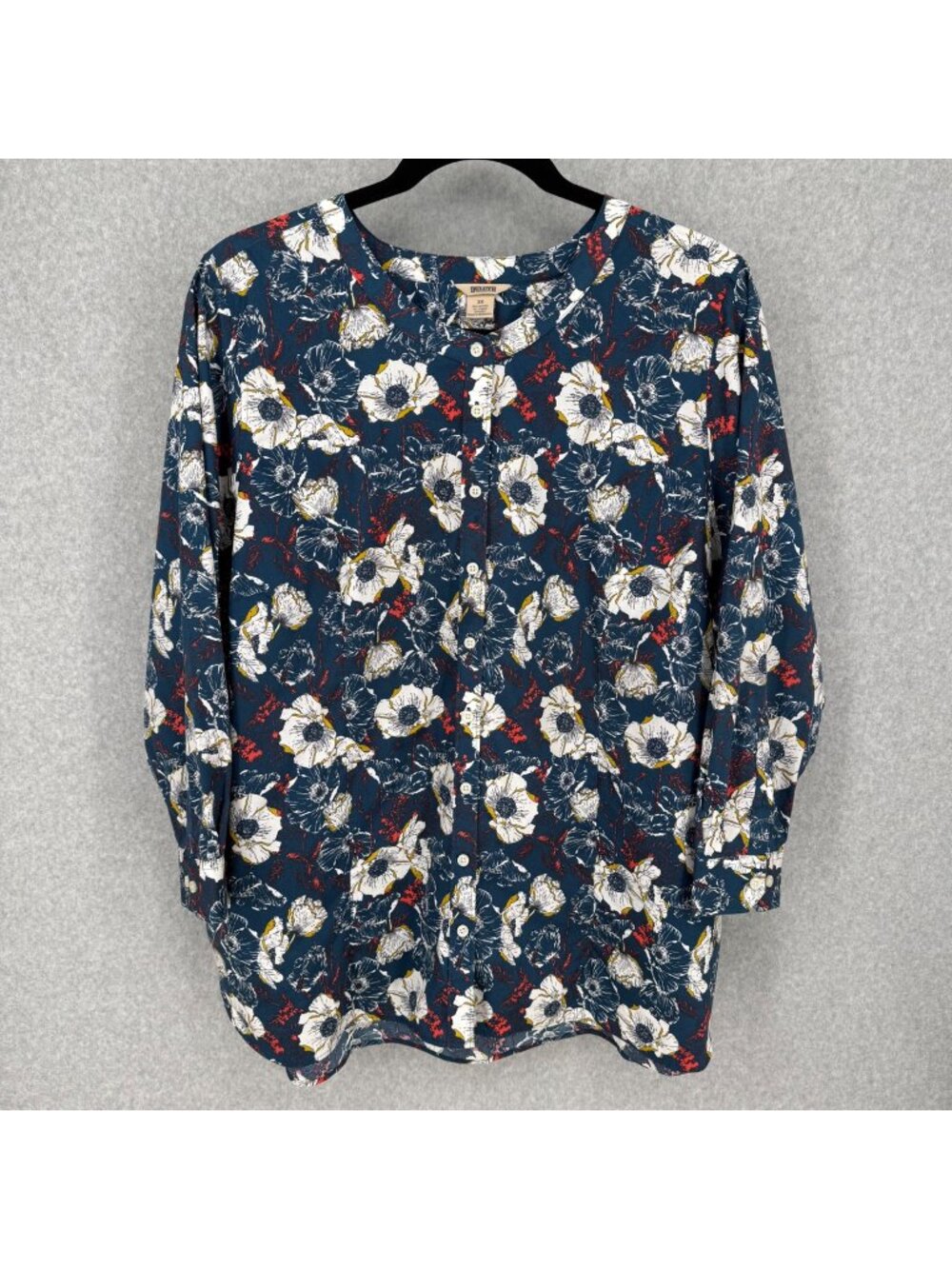 Duluth Trading Womens Wrinklefighter Tunic Size 3X Blue Poppy Floral Pockets EUC
